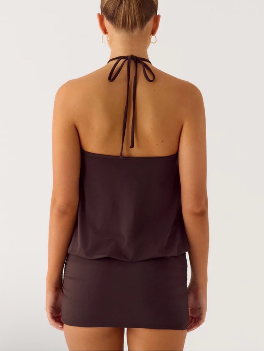 Peppermayo Dark Brown Halter Mini Dress - Picture 2 of 3